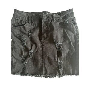 Wax Jean Black Distressed Denim Mini Skirt Frayed Hem & Pockets S